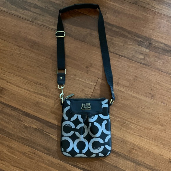 COACH Black & Grey Y2K Monogram Logo Signature Canvas Crossbody Satchel Bag - Picture 7 of 11